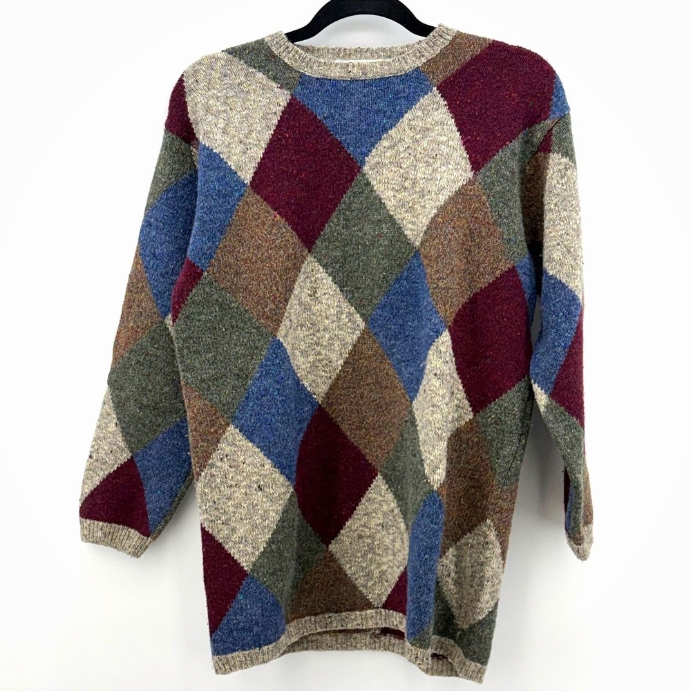 VTG Talbots Argyle Wool/Cotton Sweater 90s Dark Academia Grandpacore Oversized S
